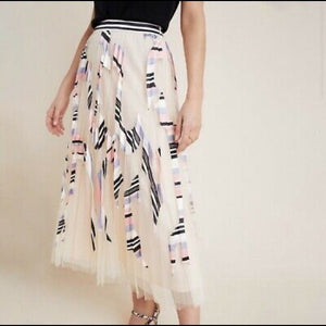 Anthropologie Geisha Mae Pleated Tulle Midi Skirt