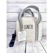 Load image into Gallery viewer, RAE DUNN Eat Lunch Insulated Linen Grey Box Bag

