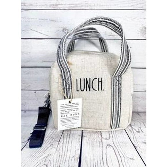 RAE DUNN Eat Lunch Insulated Linen Grey Box Bag