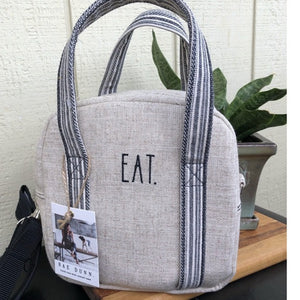 RAE DUNN Eat Lunch Insulated Linen Grey Box Bag