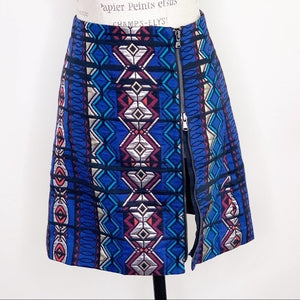 J.CREW Women's Blue Zip Jacquard Mini Skirt Size 2