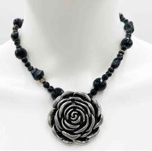 Load image into Gallery viewer, ONYX Natural Stone Necklace w/ Back Rose Pendant
