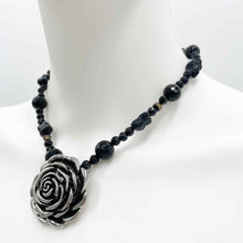 Load image into Gallery viewer, ONYX Natural Stone Necklace w/ Back Rose Pendant
