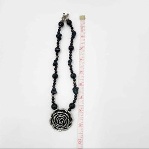 ONYX Natural Stone Necklace w/ Back Rose Pendant