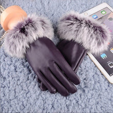 Load image into Gallery viewer, Natural Rabbit Fur Purple Ladies Gloves NWT
