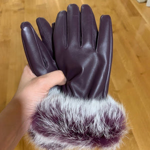 Natural Rabbit Fur Purple Ladies Gloves NWT