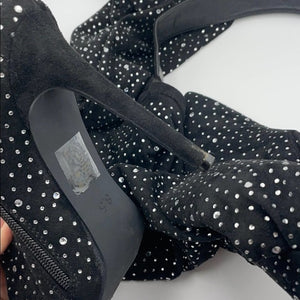 Ladies Black Sparkle Over-the-Knee Waist Belt Boots 8.5