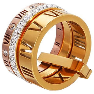 Stainless Steel Zirconia Roman Numerals 3 in 1 Ring