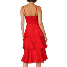 Load image into Gallery viewer, MARCHESA NOTTE Red Ruffle Midi Tiered Lace Dress
