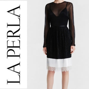 LA PERLA Lace Black Skirt with Lace Trim Sz 8 NWT